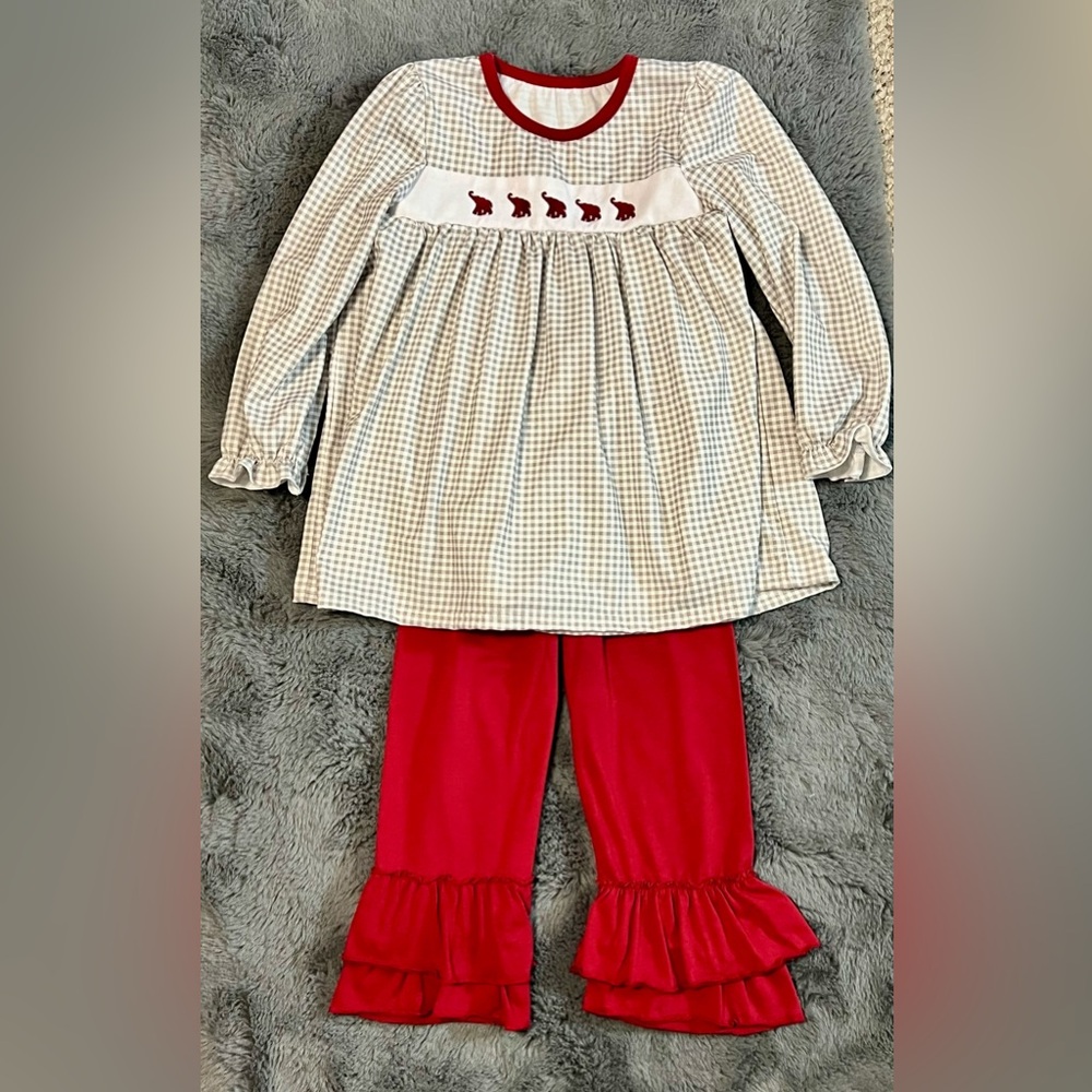 Boutique Alabama Crimson and White Gingham Dress with Ruffle Pants